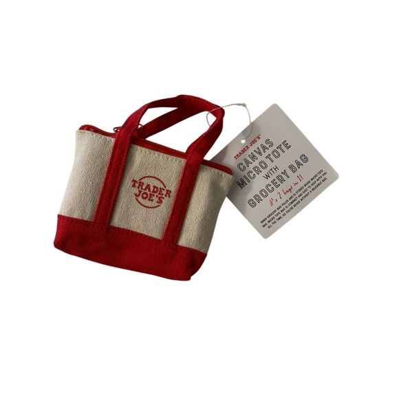 Trader Joe’s Red Canvas Micro Tote with Grocery Bag Limited Edition Mini NWT - Picture 4 of 5